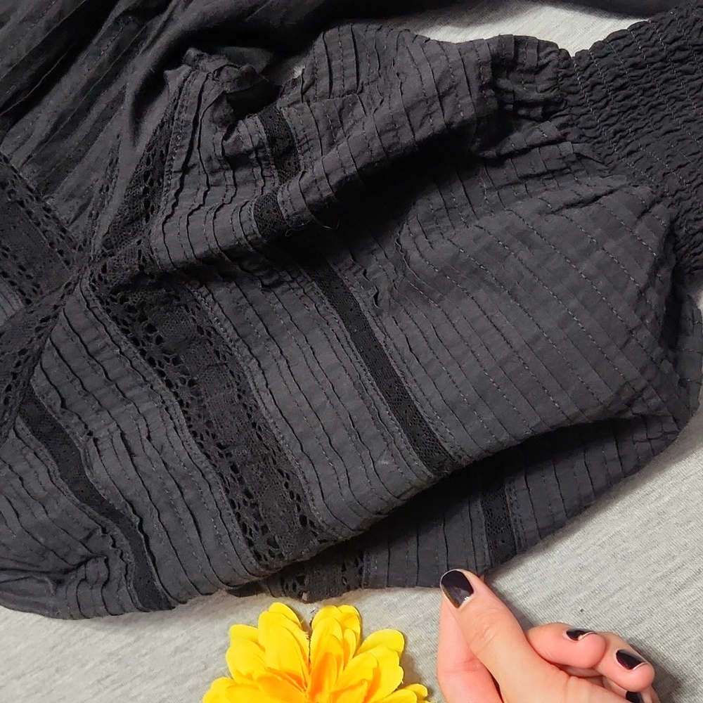 ARITZIA SUNDAY BEST Black Lacey Puff-Sleeve Crop Summer Peasant Blouse Top Shirt - Picture 12 of 16